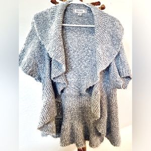 Womens XXL Open Front Short Sleeve Sweater Cardigan by Decree / Lt Gray & Silver